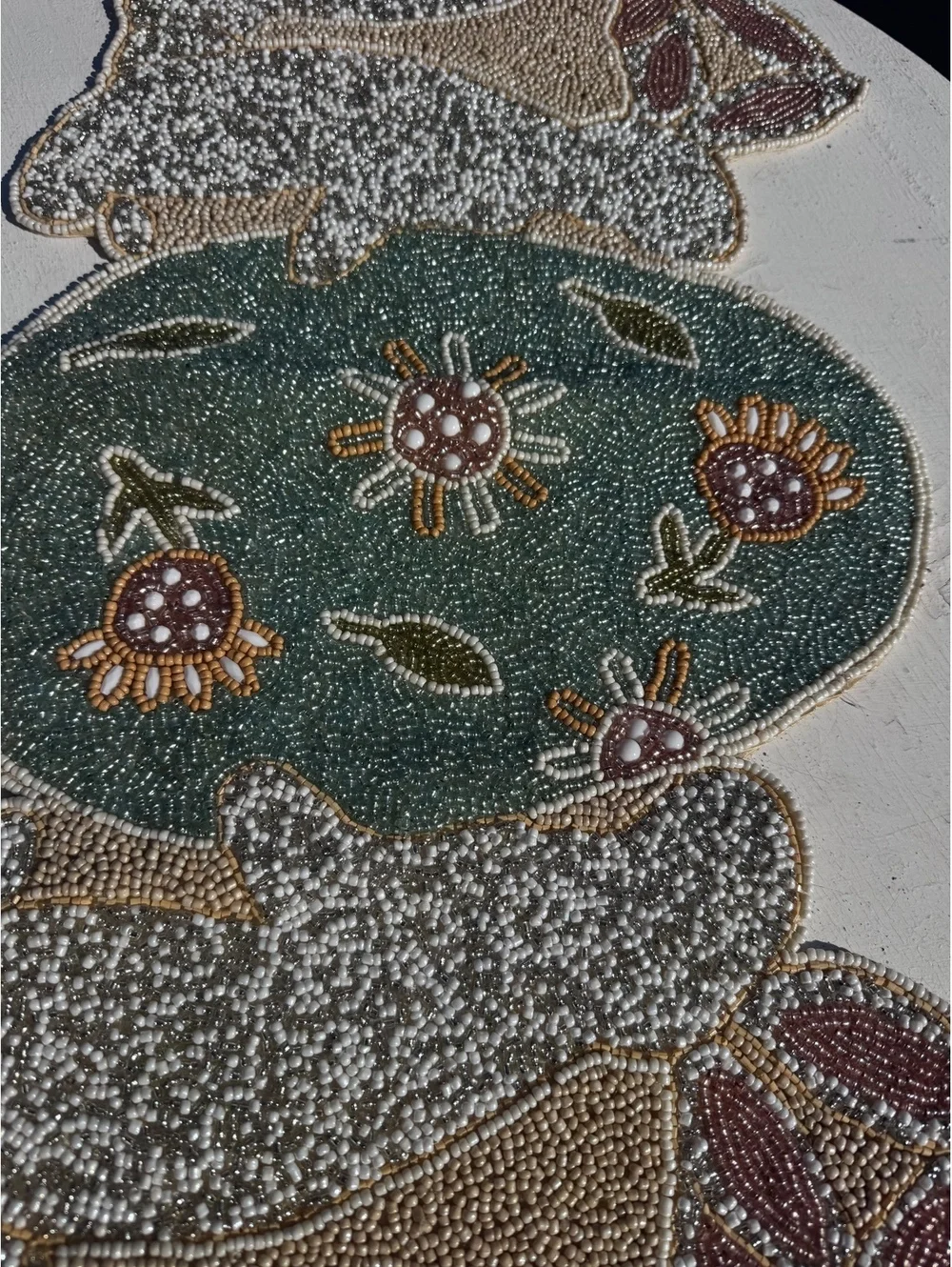 Pier 1 Imports Beaded Floral Table Runner 35x13 Seed Bead Sequin NWT $59.99